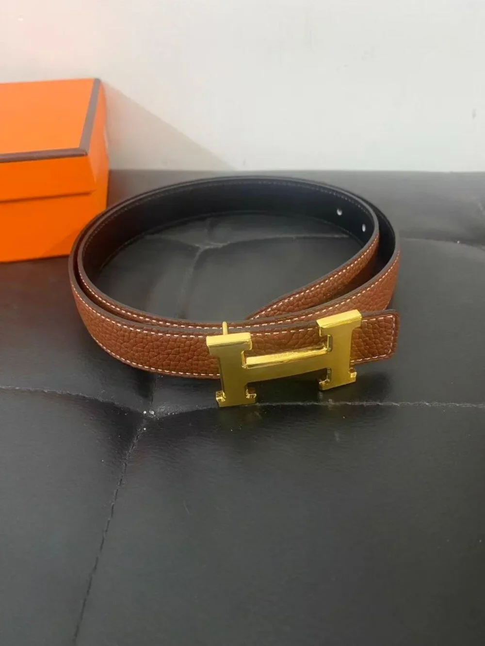 Yves Saint Laurent Brown Leather Belt – 85cm – Gold Buckle